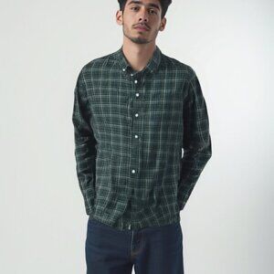 Eddie Bauer Men's L Tall Wrinkle-Free Relaxed Fit Shirt Green Plaid Flannel ❤️